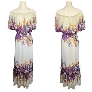 Ice Vintage Floral Maxi Dress Off Shoulder Size 14 Fairy Cottagecore Feminine